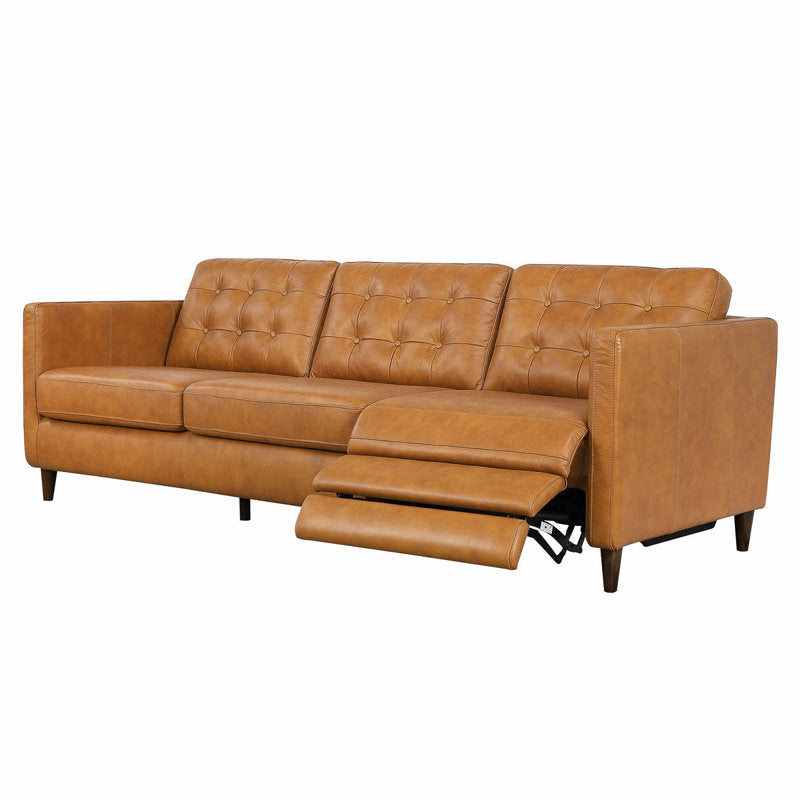 Modern living room recliner sofa in tan leather finish