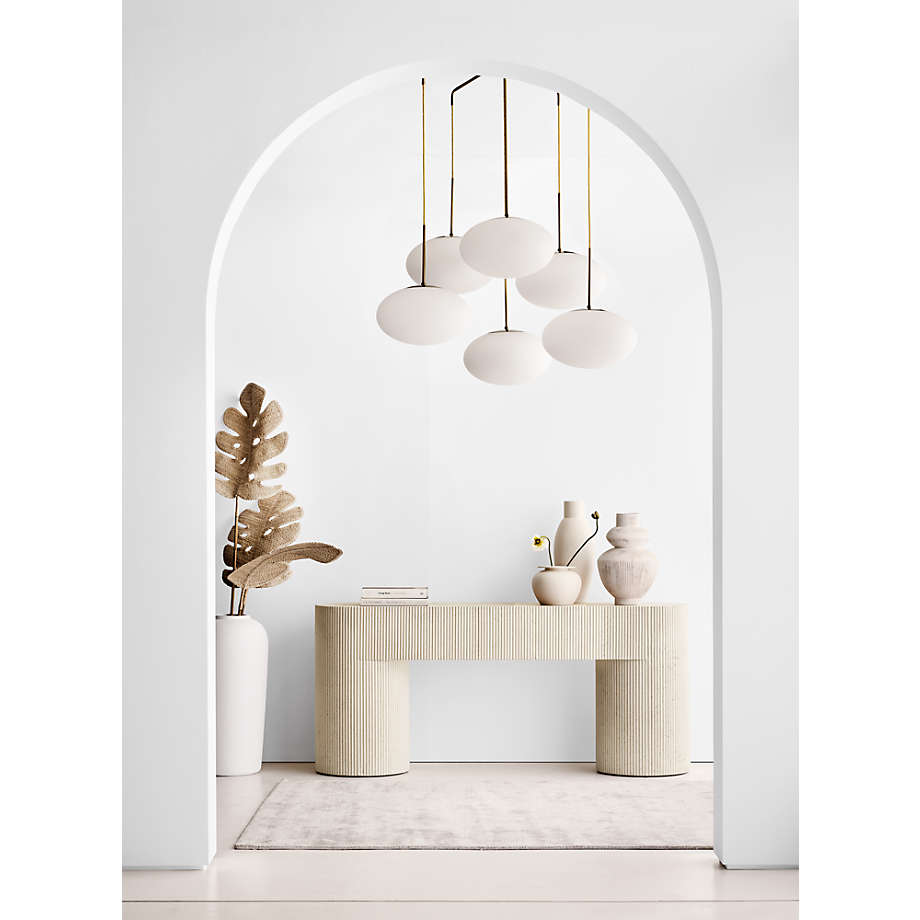 Contemporary curved console table in premium teak wood