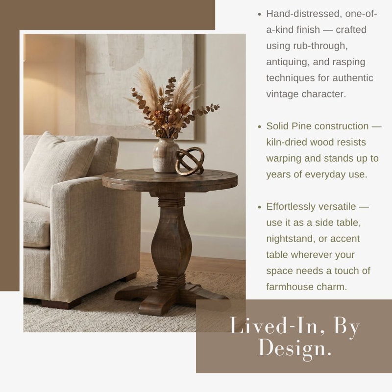 Wooden pedestal side table with natural finish