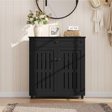 Modern entryway shoe storage cabinet made from teak wood