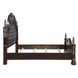 Royal wooden bed with tufted leather headboard