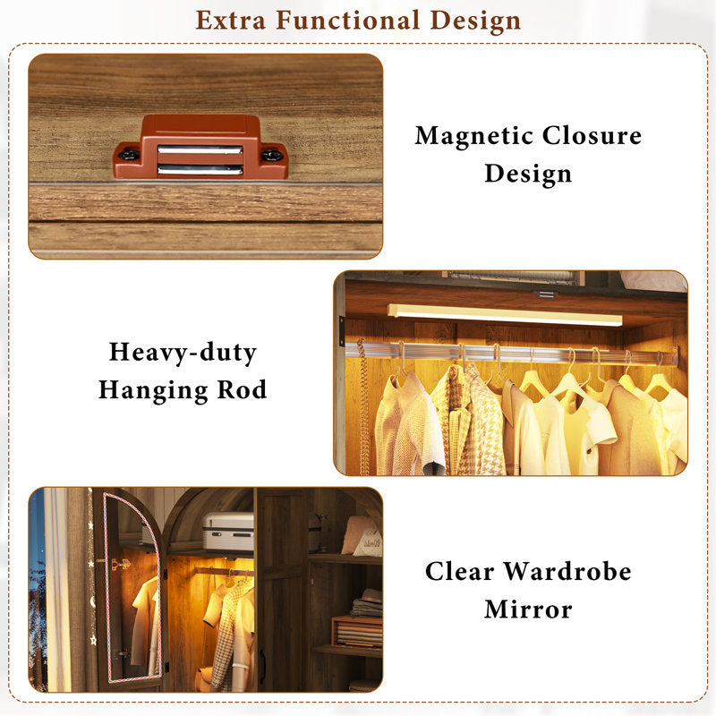 Three door teak wood closet wardrobe for home interiors