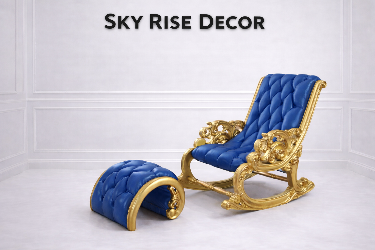 Luxury Teak Wood Rocking Chair with Ottoman – Handcrafted Royal Solid Wood Rocking Lounge Chair