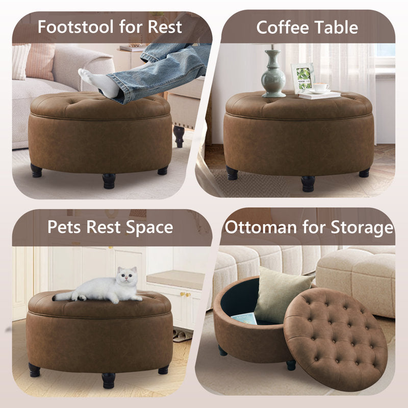 Teak wood storage ottoman furniture