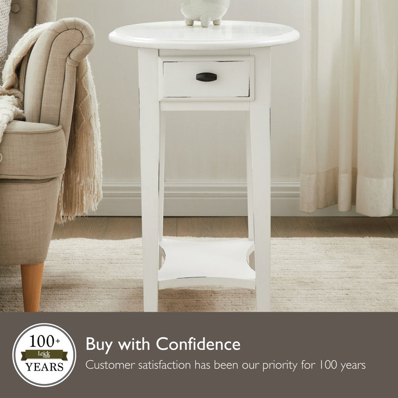 Compact round bedside table with drawer storage