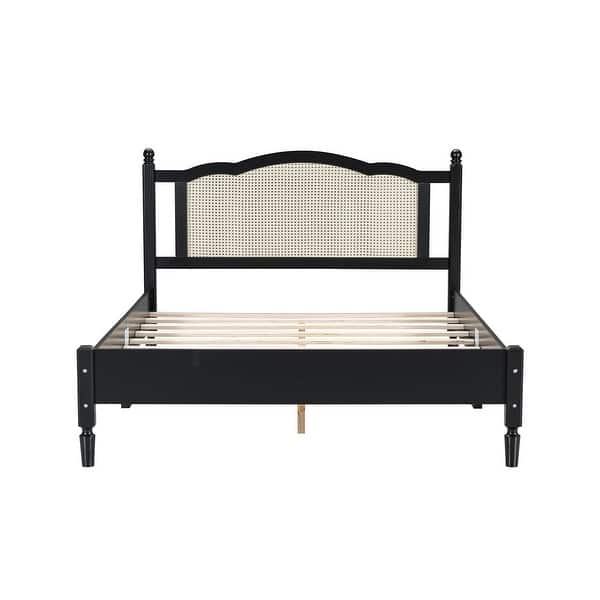 Premium teak wood bed frame with cane panel