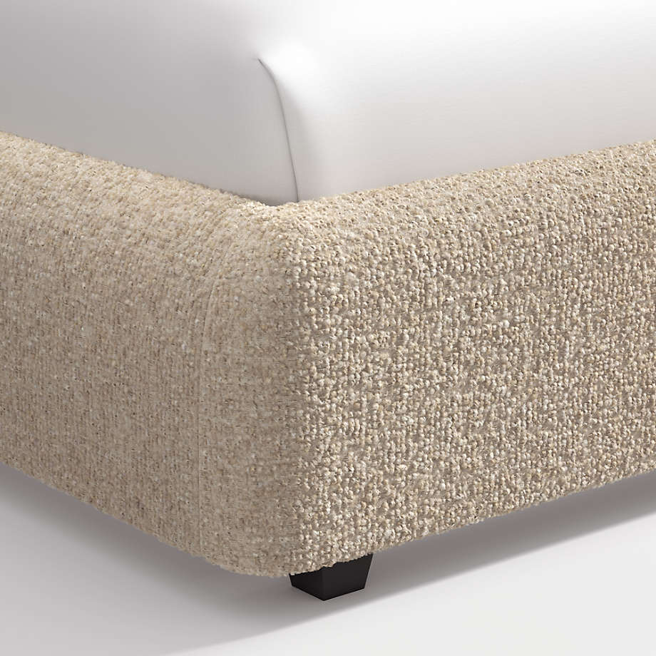 Premium cream fabric platform bed with high headboard
