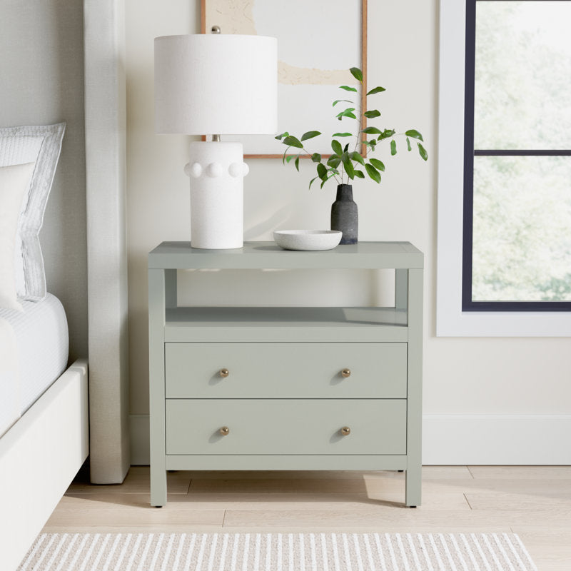 Mint green teak wood nightstand for modern bedroom
