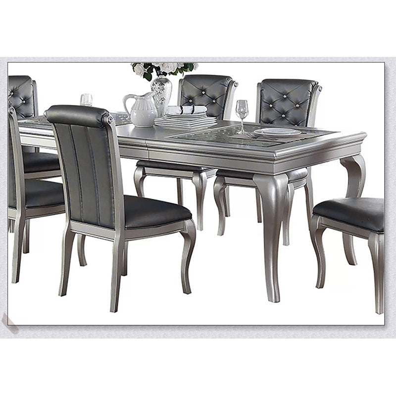 Premium teak wood dining table set with upholstered chairs