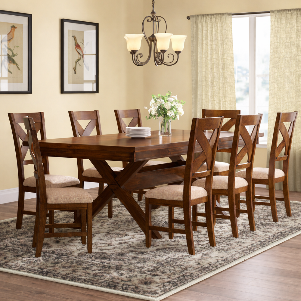 Solid teak wood 8-seater dining table set