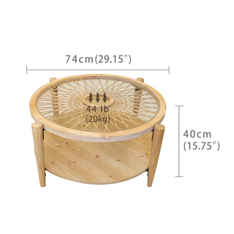 Natural finish wooden coffee table with glass