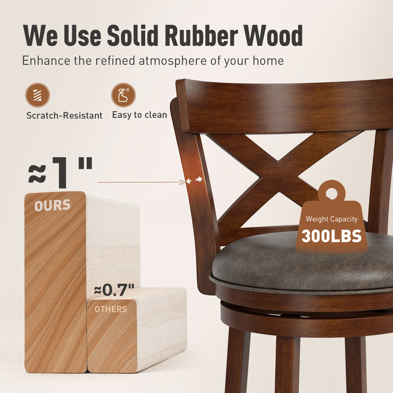 Farmhouse style teak wood counter height stool