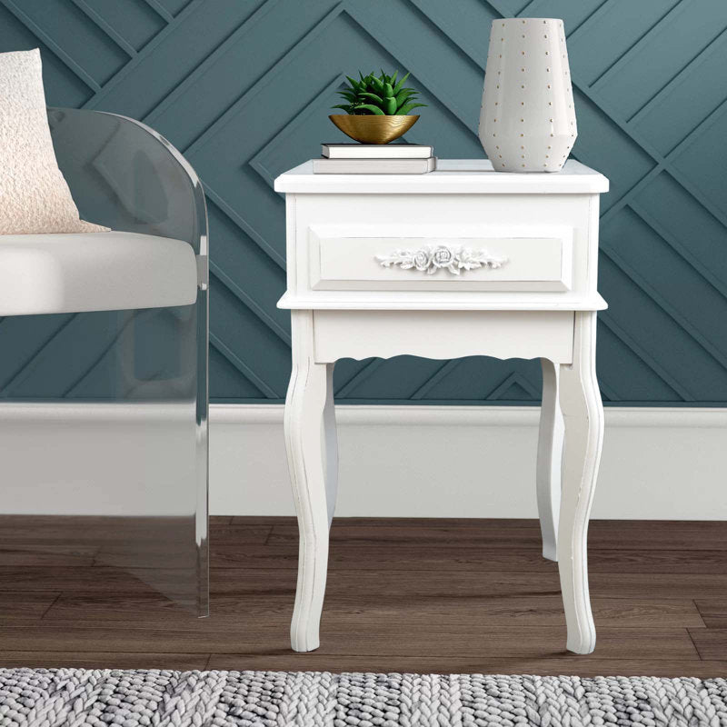 Handcrafted bedside table with curved legs