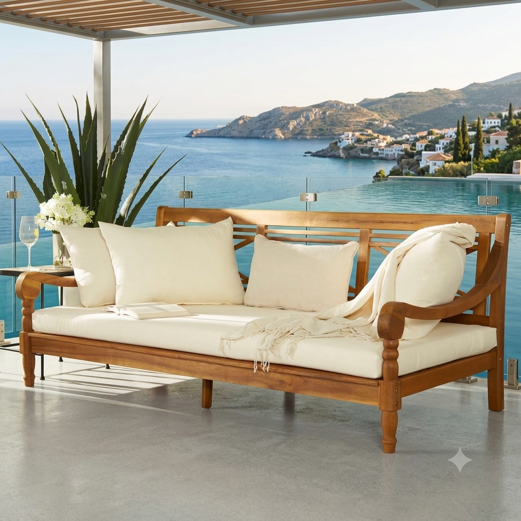 Premium teak wood outdoor patio daybed with cushions
