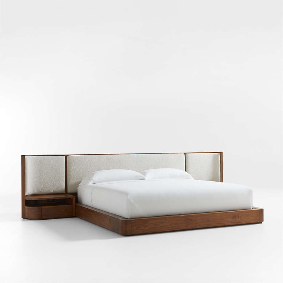 Modern teak wood bed with extended headboard design