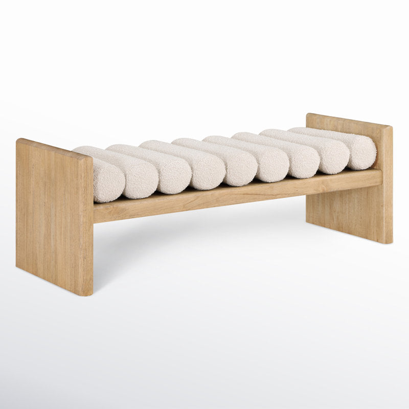 durable teak bench with upholstered top