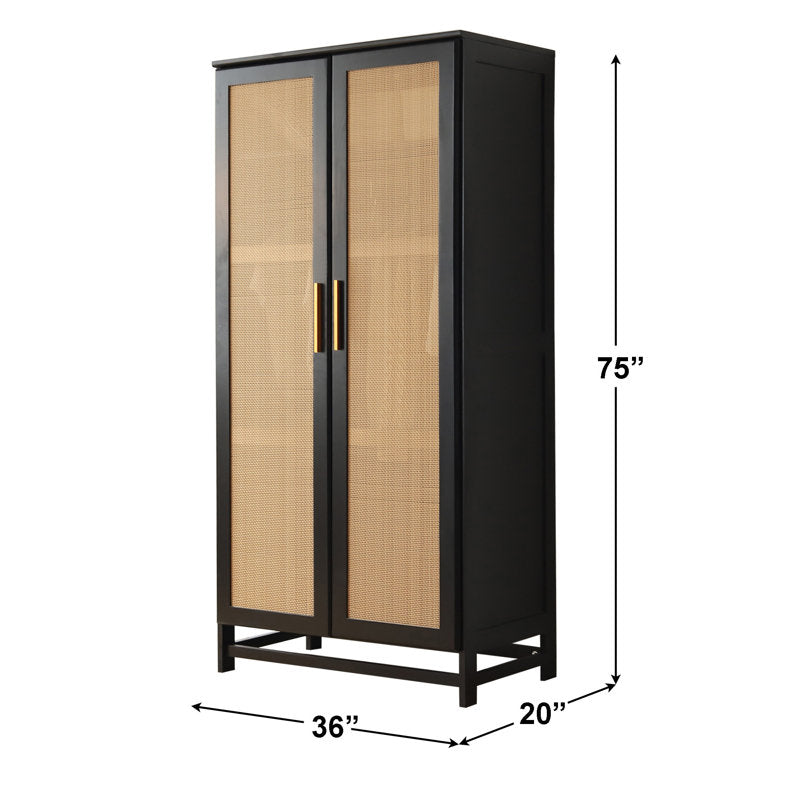 Luxury teak wood wardrobe with cane panel doors