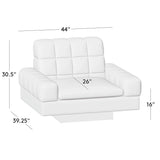 Luxury upholstered accent chair with teak wood base