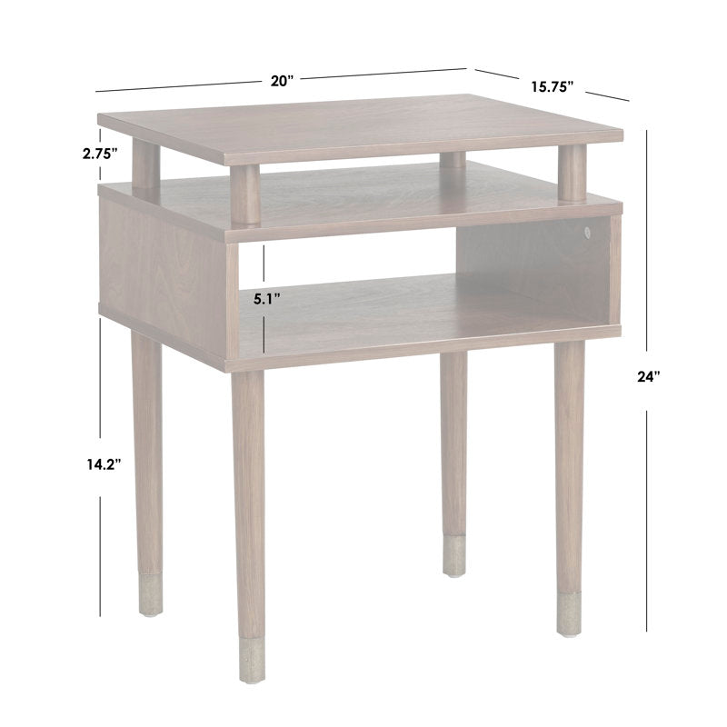 Contemporary teak wood accent table with lower storage compartment
