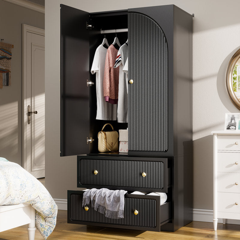 Modern ribbed design wardrobe in teak wood