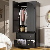 Modern ribbed design wardrobe in teak wood