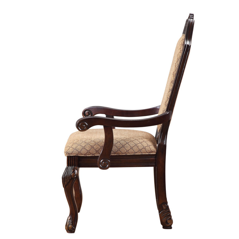 Elegant teak wood arm dining chair with carved legs