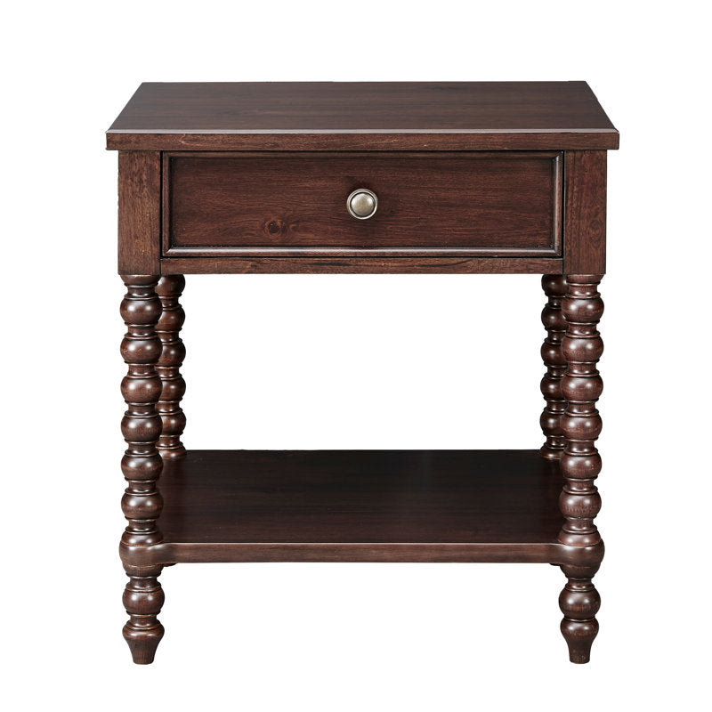 Handmade teak wood bedside table with spindle legs
