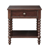 Handmade teak wood bedside table with spindle legs
