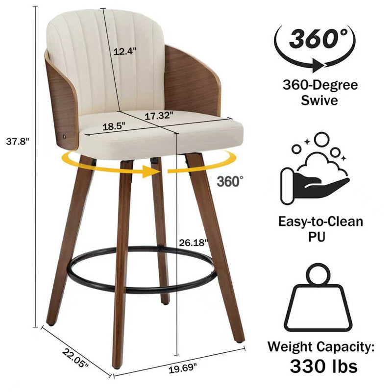Contemporary teak wood high bar chair with metal footrest