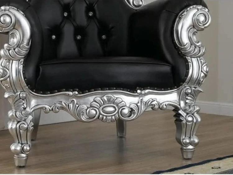 Luxury high back throne chair in black leatherette upholstery