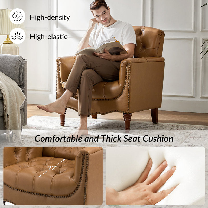 Elegant Chesterfield-style teak wood sofa and armchair set for modern homes