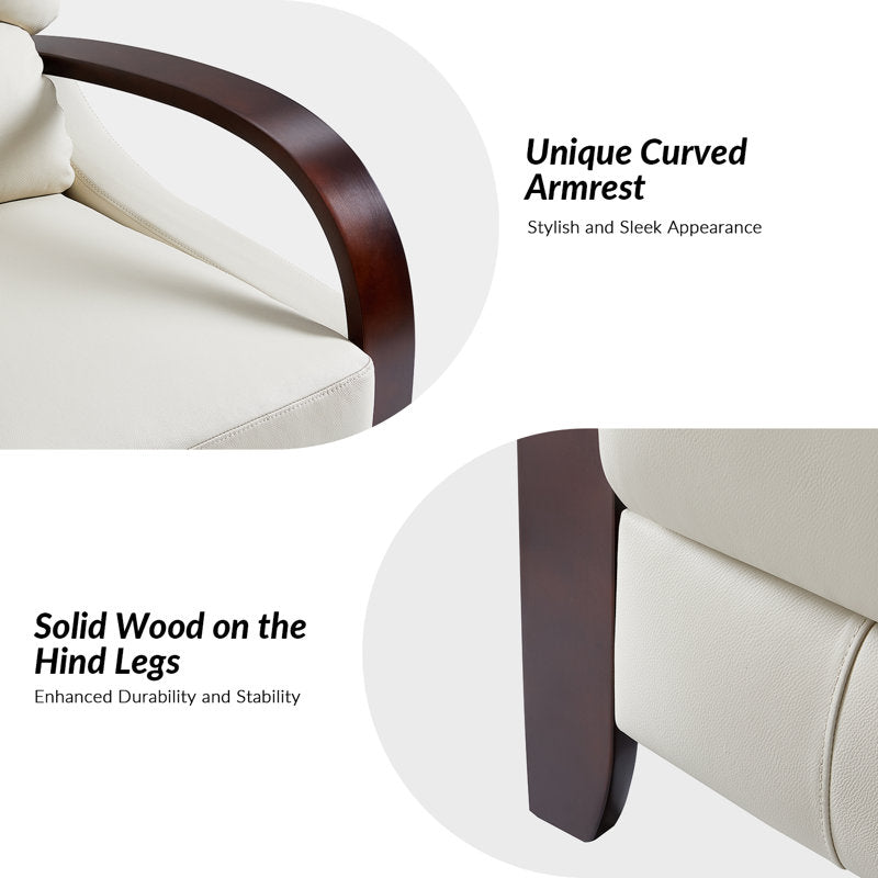 Comfortable single-seater recliner with teak wood arms for modern interiors