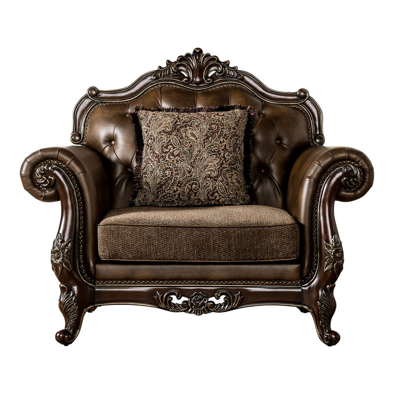 Premium wooden lounge chair with tufted back