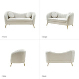 Teak wood upholstered loveseat sofa for modern living room