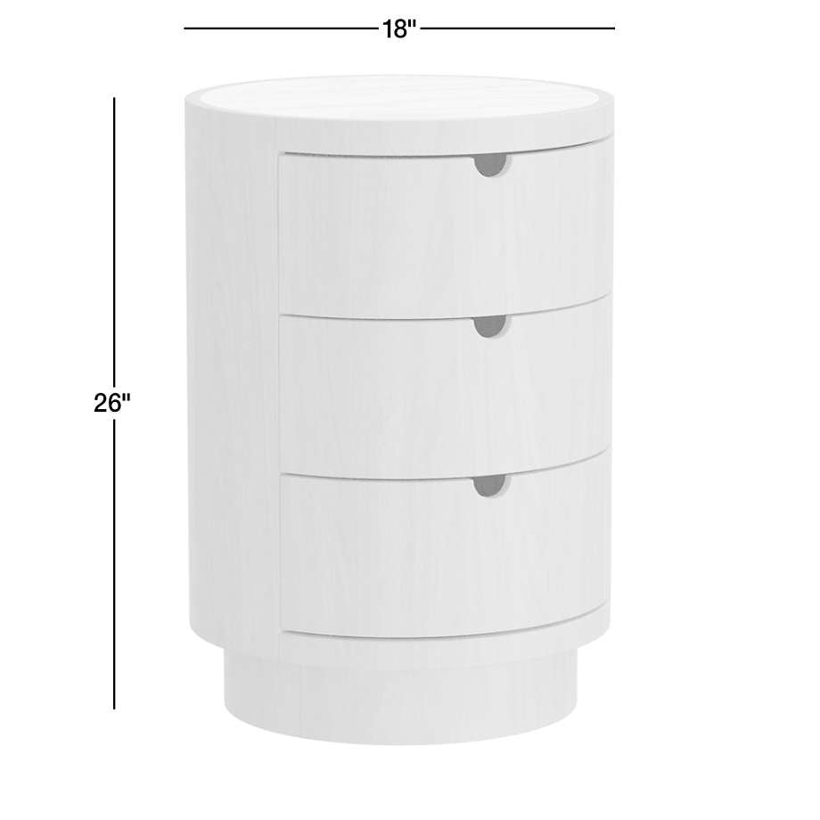 Solid Teak Wood Round 3 Drawer Nightstand with Marble Top | Modern Bedside Table
