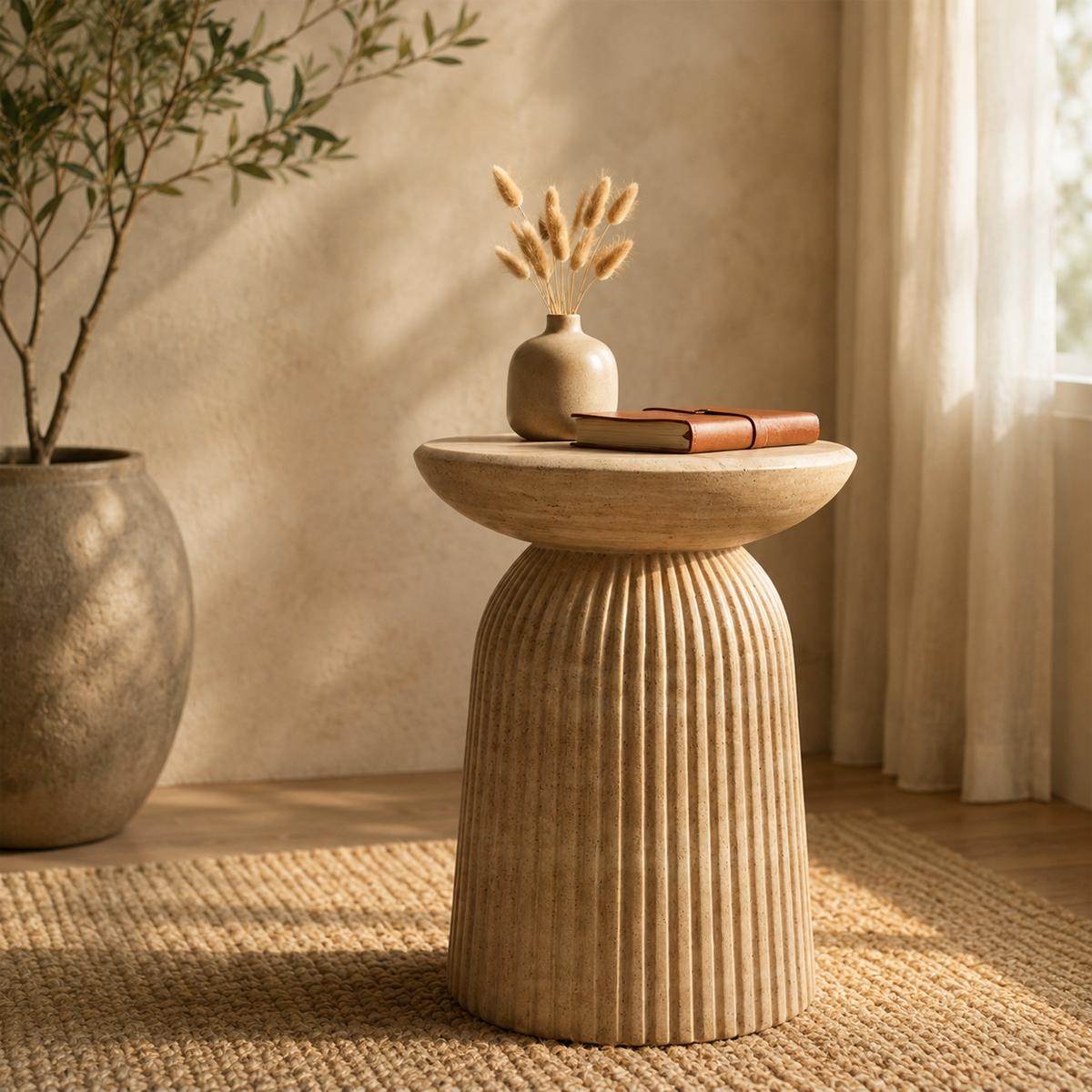 Solid teak wood modern side table for luxury living room decor