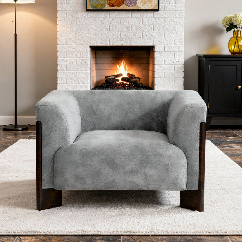 Designer teak wood upholstered accent chair