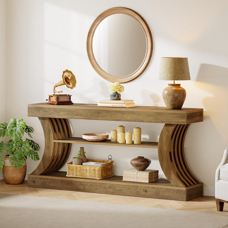 Designer sofa table with natural teak wood finish