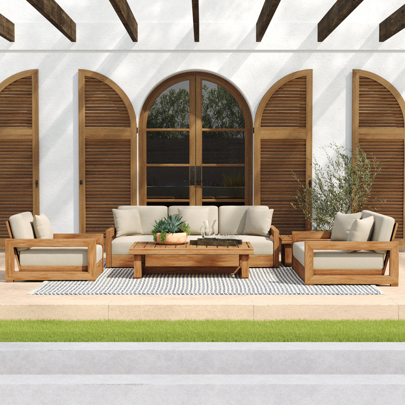 Modern patio teak sofa with table