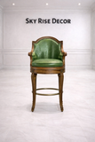 Premium teak wood swivel bar chair for kitchen counter seating with upholstered seat and solid wood frame
