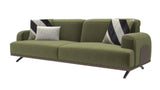 Modern 3 seater olive green sofa in premium velvet and teak wood