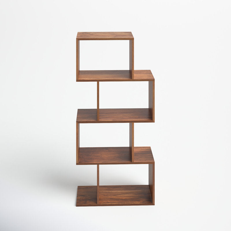 Space-saving wooden display shelf with open compartments