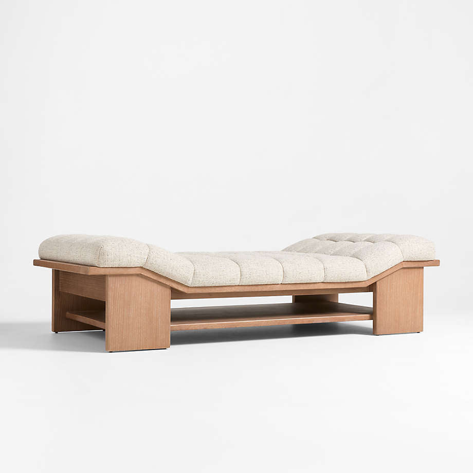 Luxury upholstered teak wood accent bench