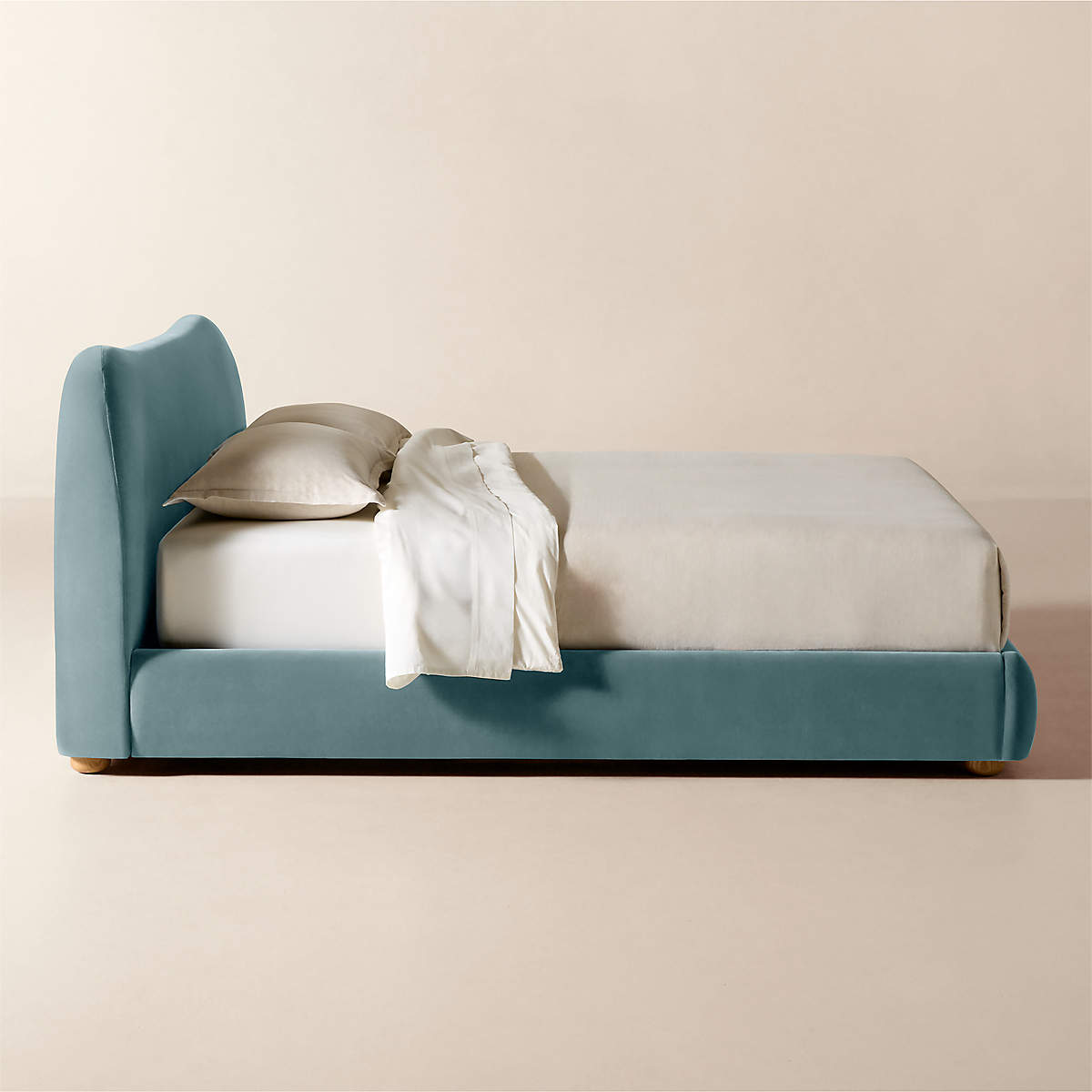 Solid teak wood upholstered bed frame