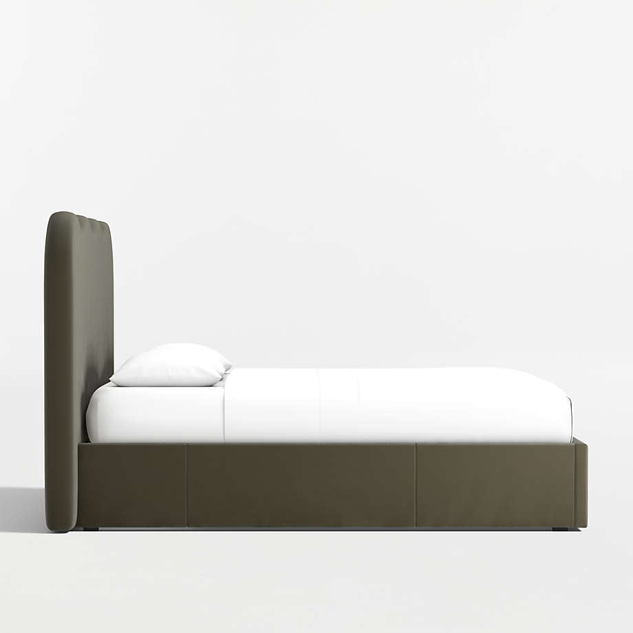 Luxury bedroom teak wood bed with fabric upholstery