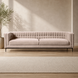 Luxury beige tufted teak wood sofa for modern living room