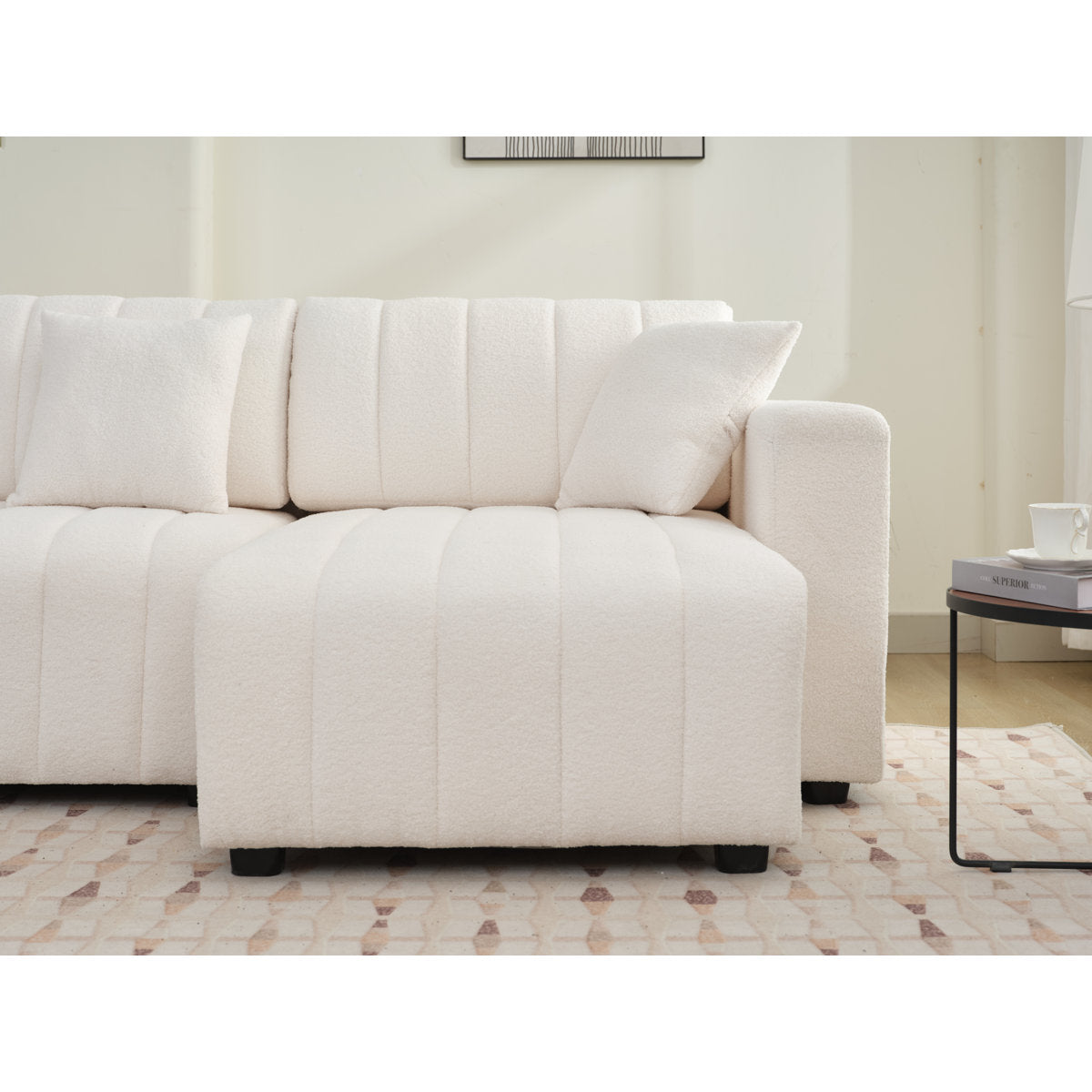 Designer white living room sofa made from solid teak wood