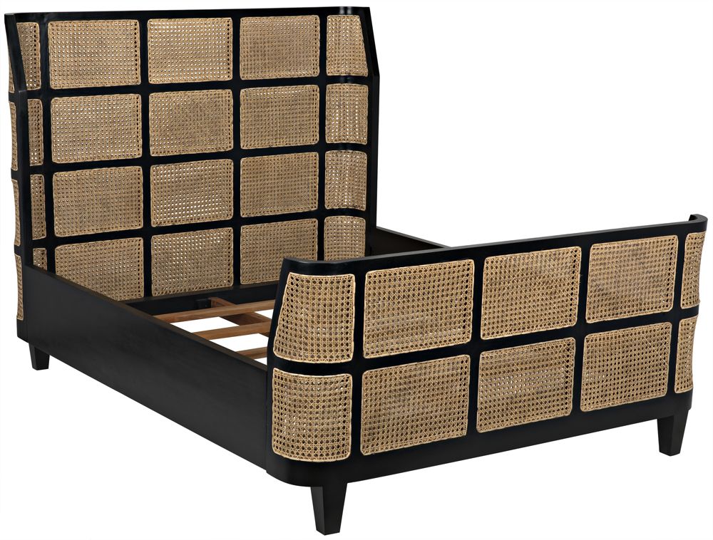 Minimalist rattan cane wooden bed
