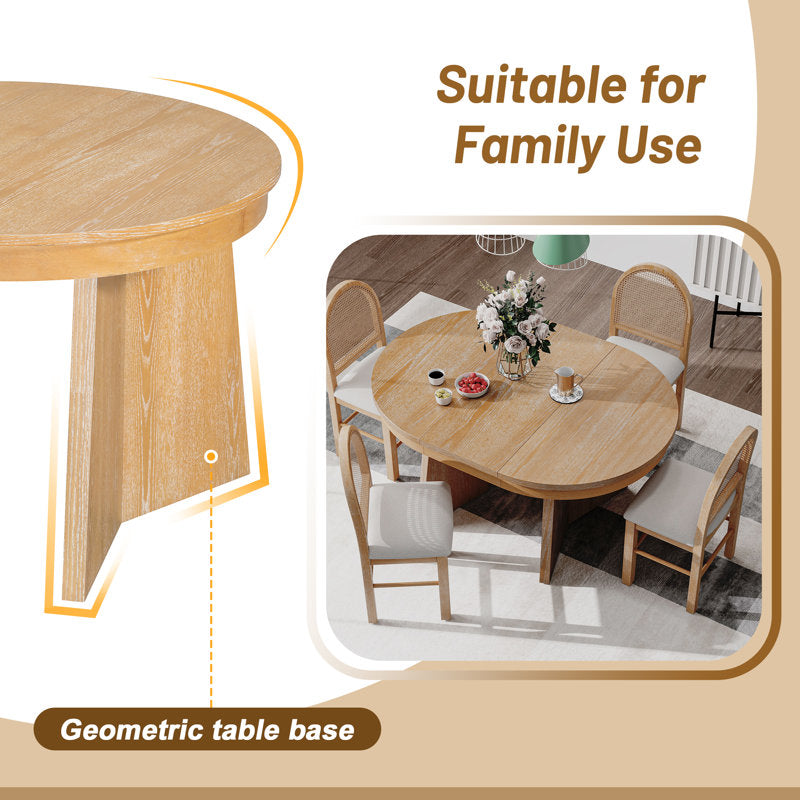 Modern cane chair dining table set with solid wood finish