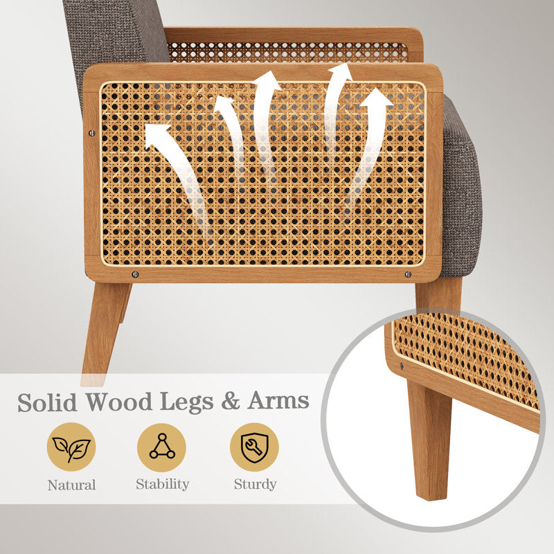 Premium wooden lounge chair with cane arm panels